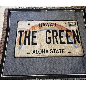 Hawaii State License Plate Tapestry Throw Blanket Fringe The Green State Cozy